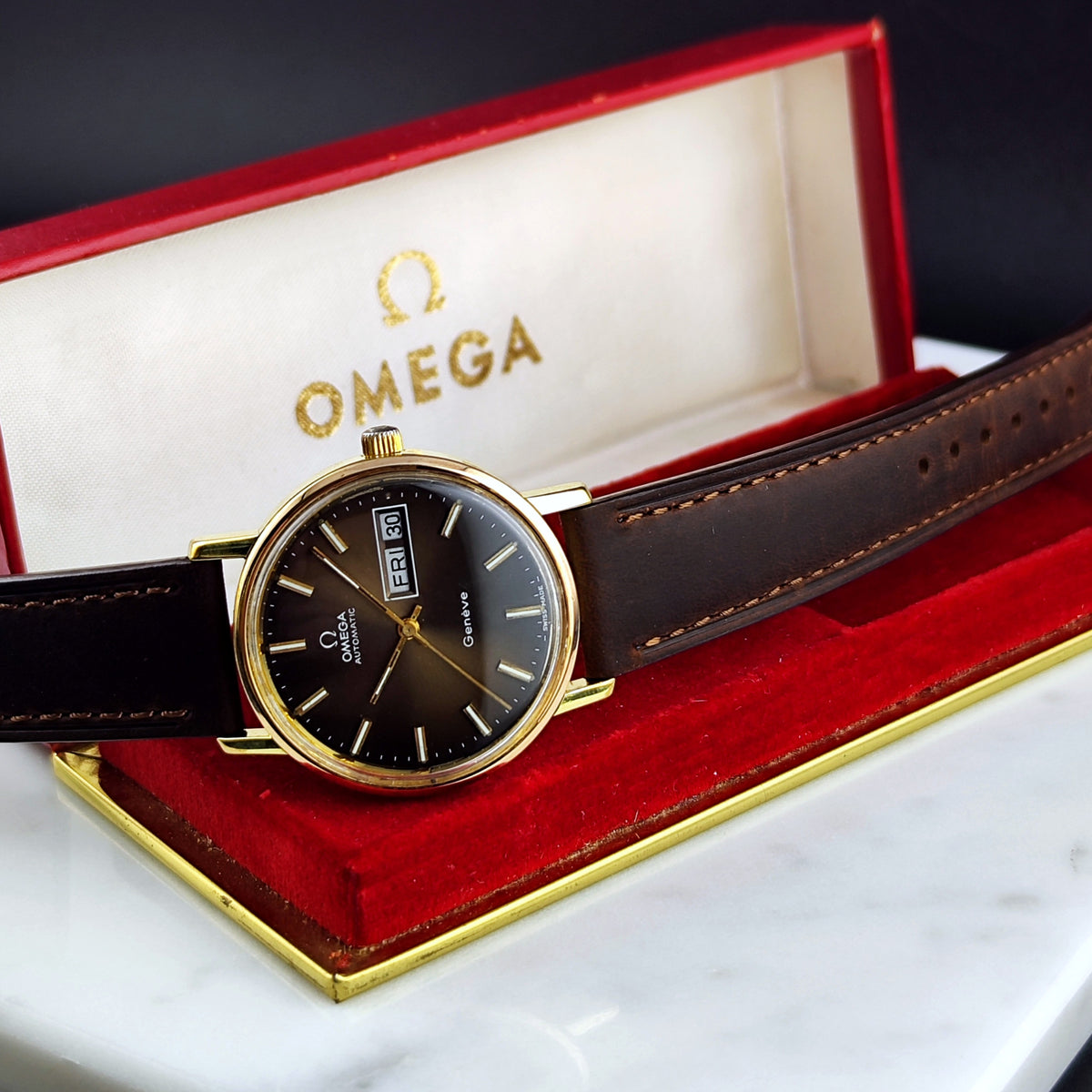 Omega Genéve Gold Day-Date Brown Dial 1972 Serviced 10/2026 – Bild 5