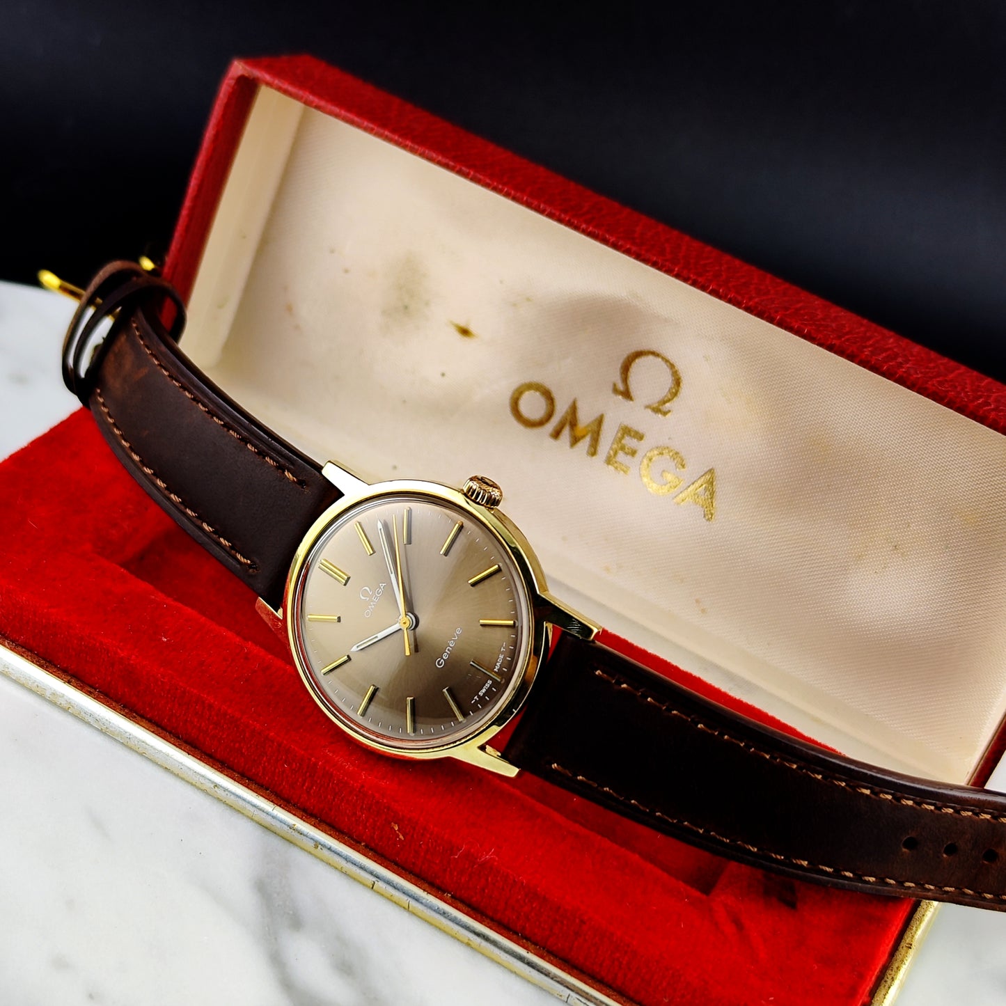 Omega Genéve Gold Super Rare Brown Dial with Box 1970 Serviced 07/2026 [REF. 135.070]