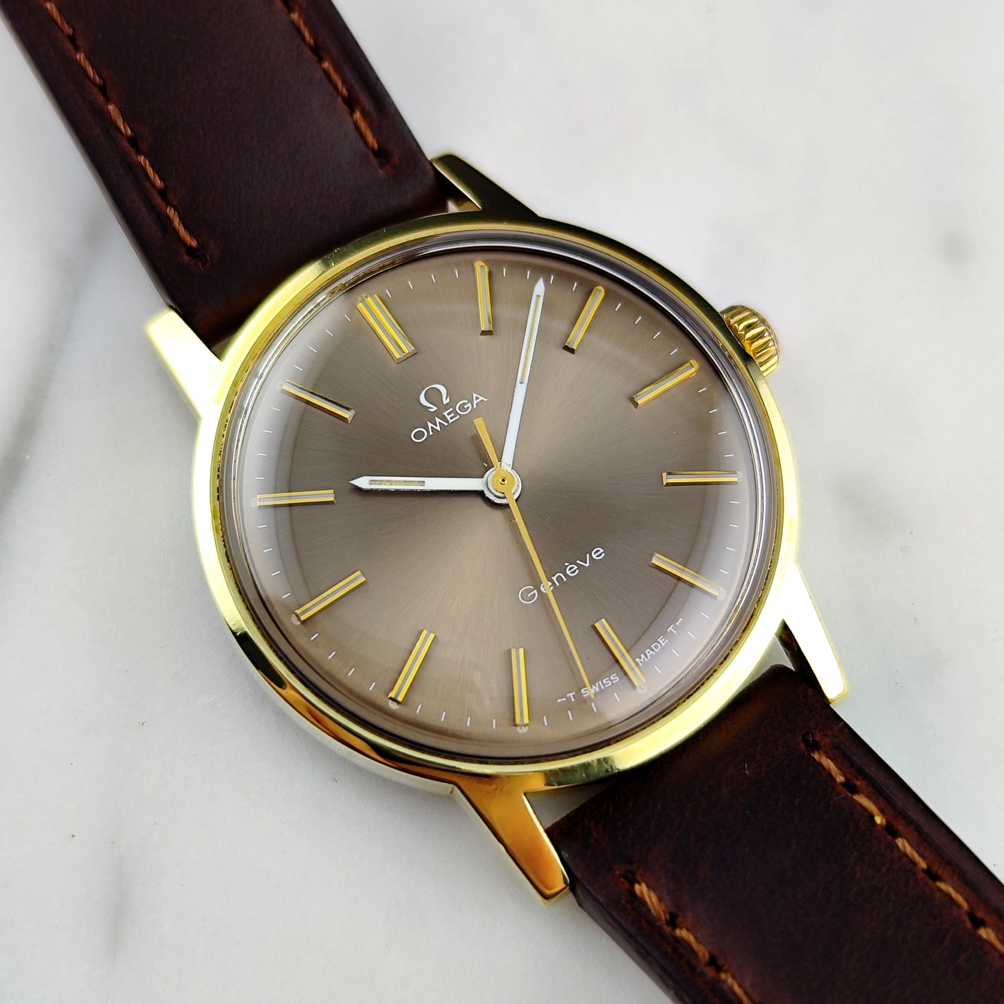 Omega Genéve Gold Super Rare Brown Dial with Box 1970 Serviced 07/2026 [REF. 135.070]