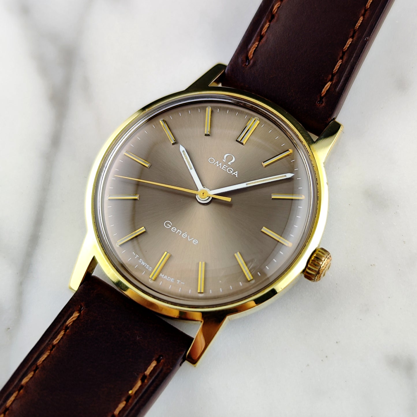 Omega Genéve Gold Super Rare Brown Dial with Box 1970 Serviced 07/2026 [REF. 135.070]