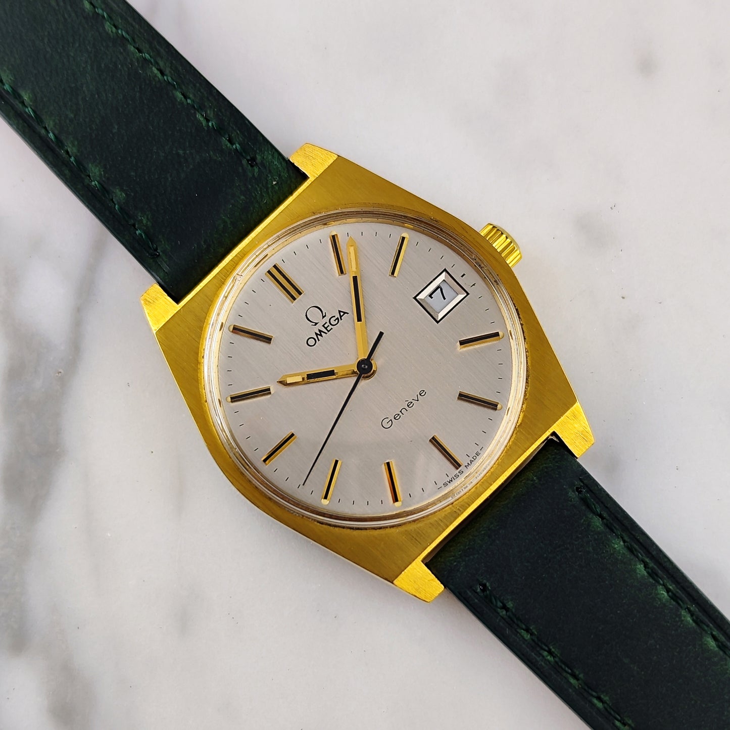 OMEGA Genève Gold White Dial Green Strap 1972 Serviced 05/2026 [REF. 136.0049]