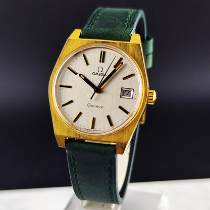 OMEGA Genève Gold White Dial Green Strap 1972 Serviced 05/2026 [REF. 136.0049]