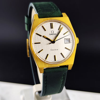 OMEGA Genève Gold White Dial Green Strap 1972 Serviced 05/2026 [REF. 136.0049]