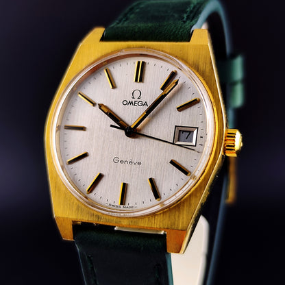 OMEGA Genève Gold White Dial Green Strap 1972 Serviced 05/2026 [REF. 136.0049]