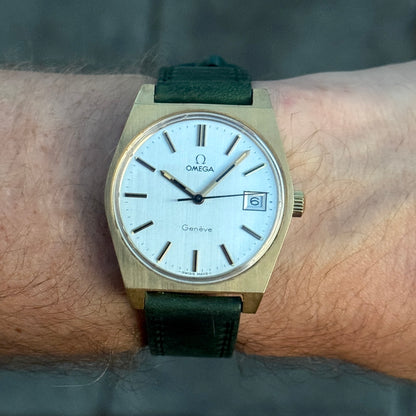 OMEGA Genève Gold White Dial Green Strap 1972 Serviced 05/2026 [REF. 136.0049]