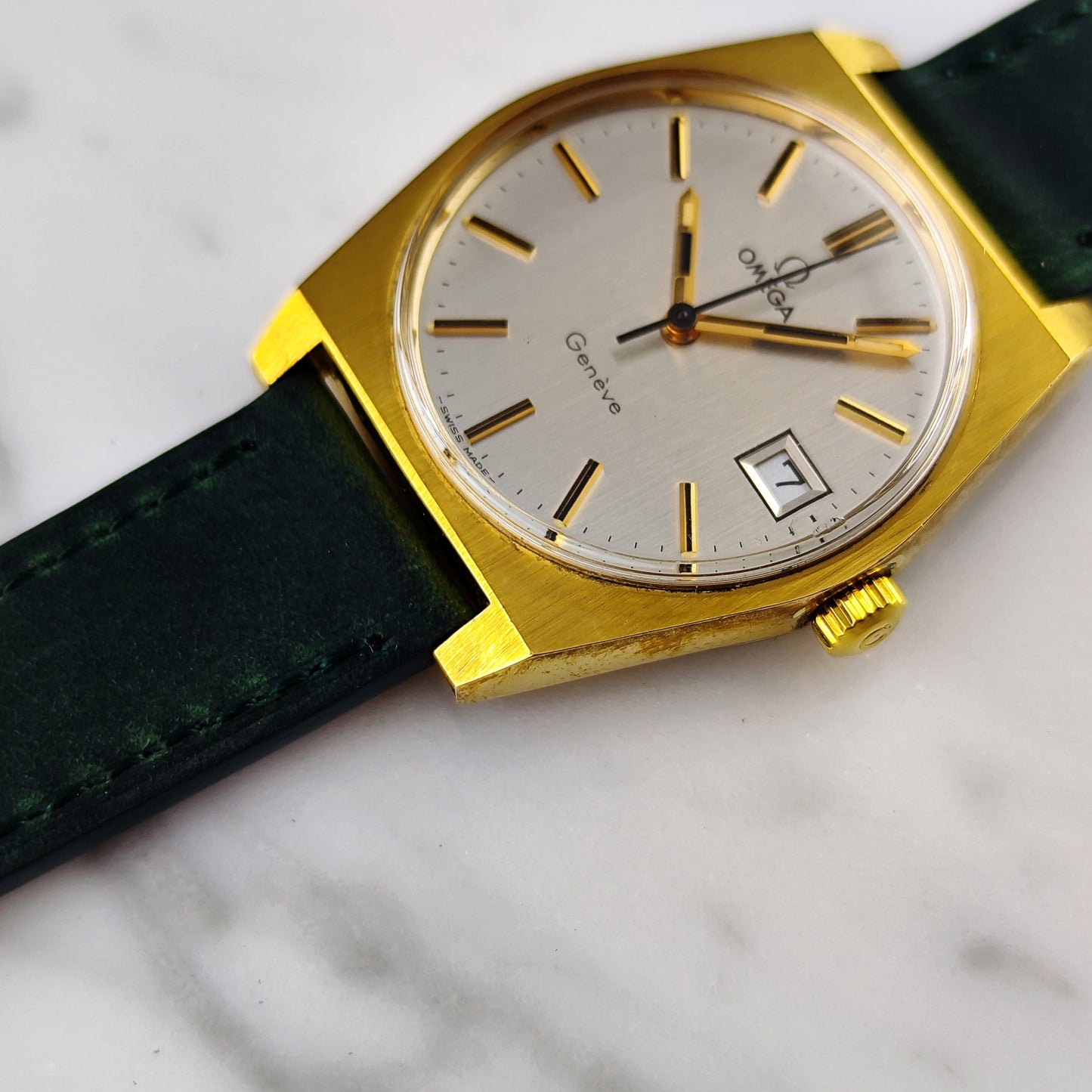 OMEGA Genève Gold White Dial Green Strap 1972 Serviced 05/2026 [REF. 136.0049]
