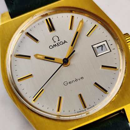 OMEGA Genève Gold White Dial Green Strap 1972 Serviced 05/2026 [REF. 136.0049]