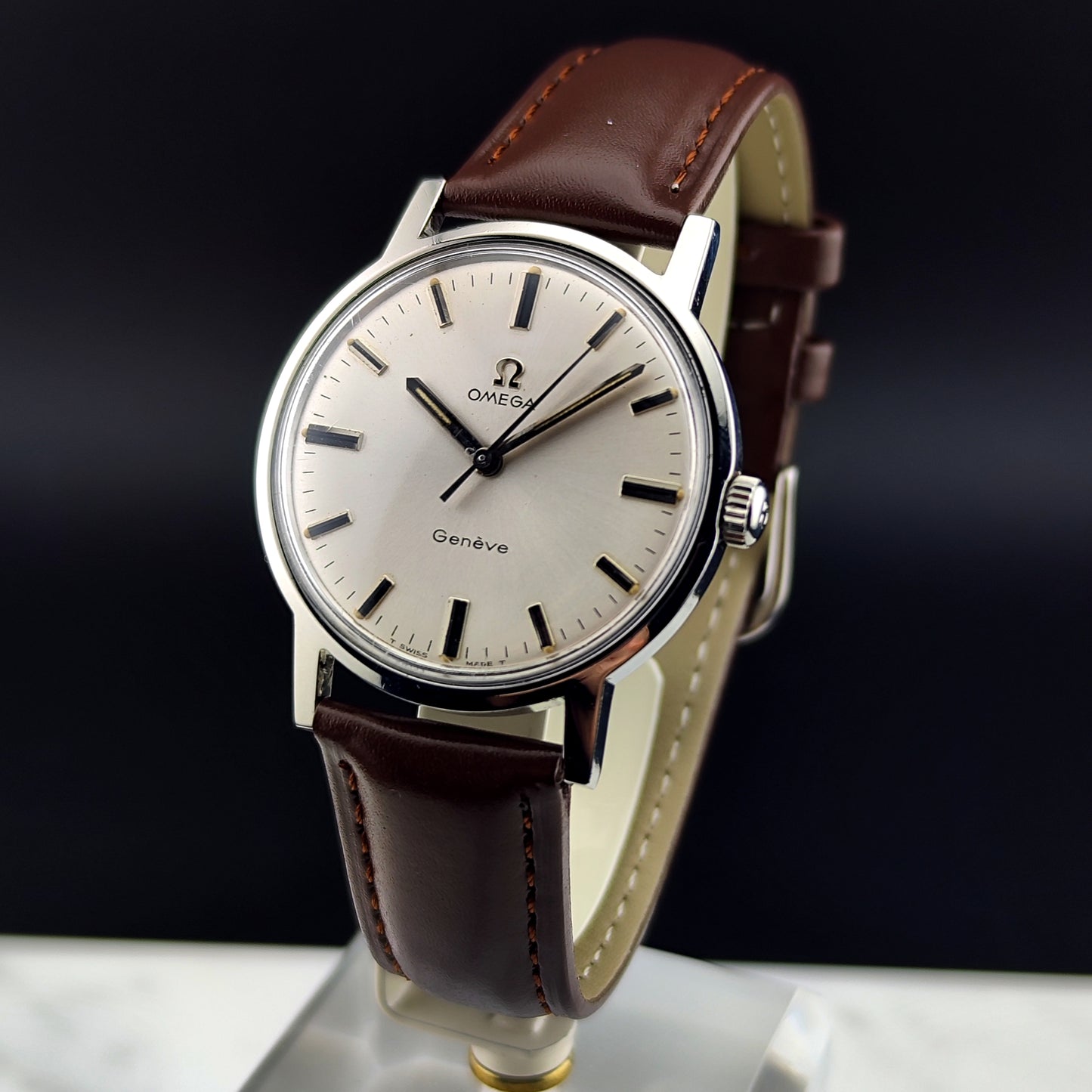 OMEGA Genéve Silver Date Mint Serviced Signed Crystal [REF. 135.070]