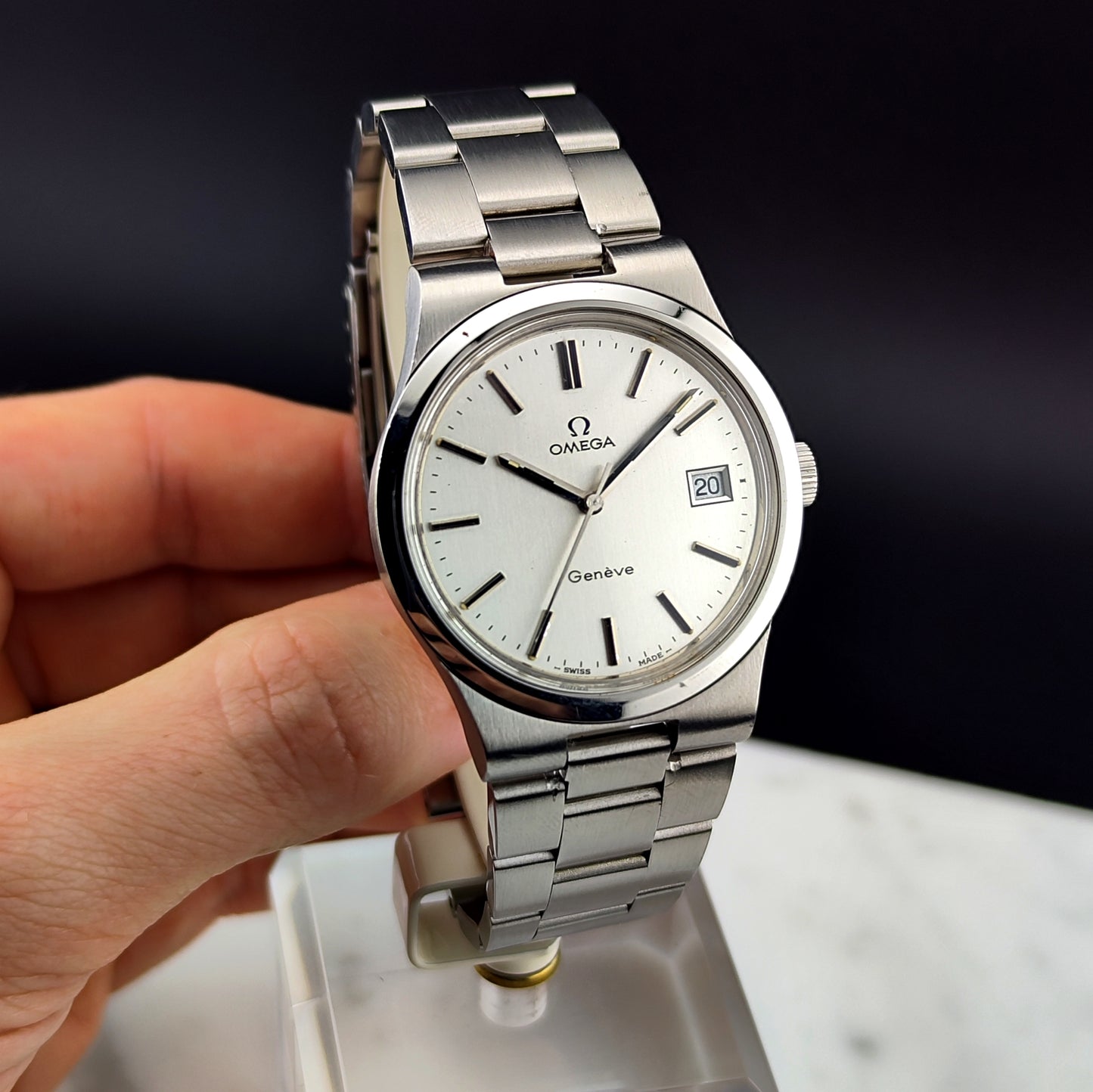 OMEGA Genève Steel Bracelet Omega Signed Crystal [REF. 136.0103]