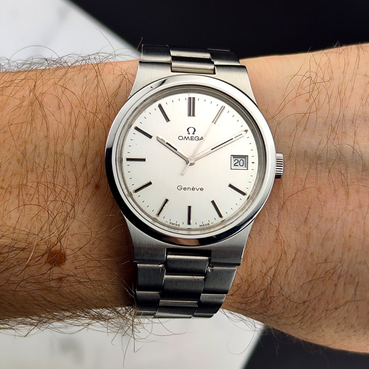 OMEGA Genève Steel Bracelet Omega Signed Crystal [REF. 136.0103]