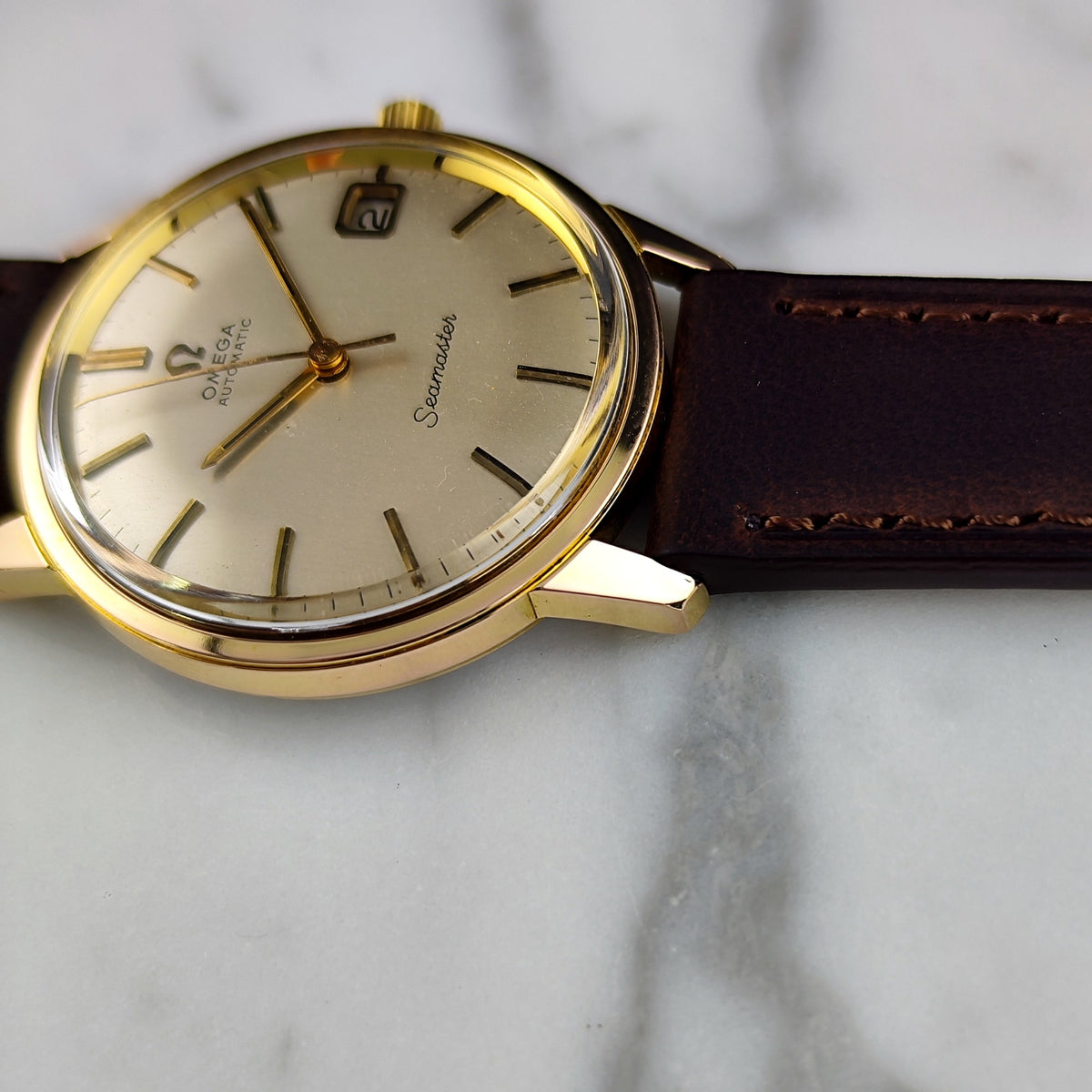 Omega Seamaster Automatic Gold Champagne White Dial 1966 Serviced 10/2026 – Bild 12