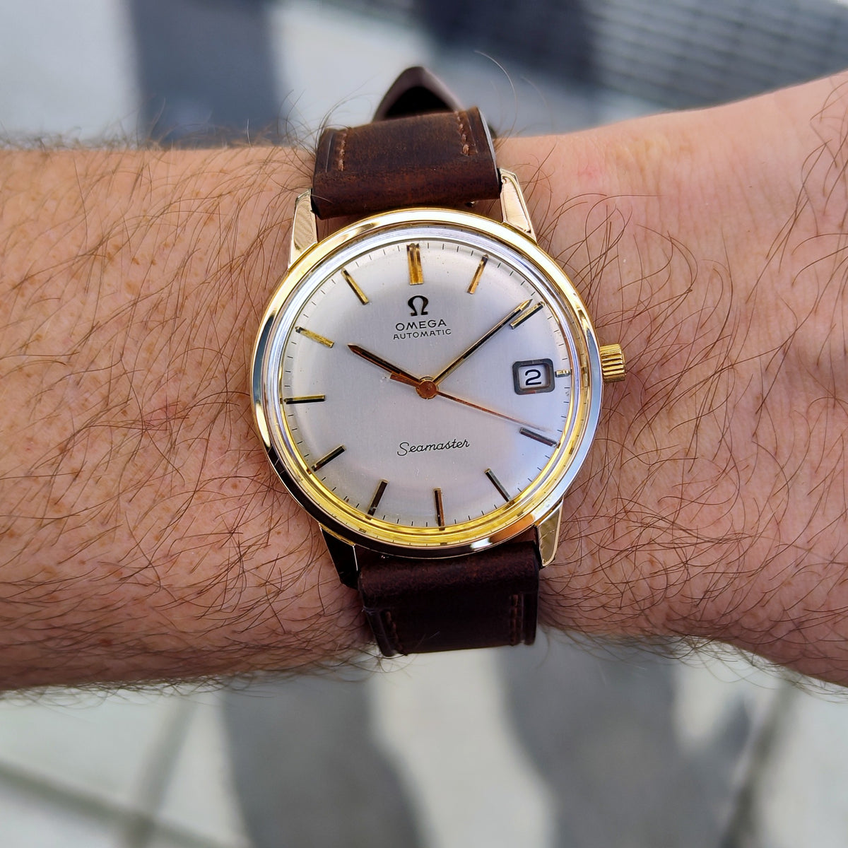Omega Seamaster Automatic Gold Champagne White Dial 1966 Serviced 10/2026 – Bild 2