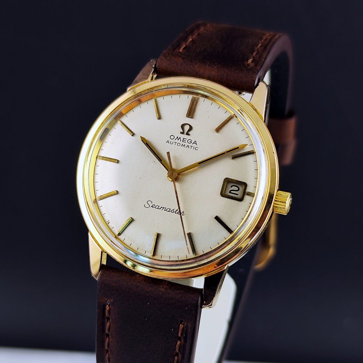 Omega Seamaster Automatic Gold Champagne White Dial 1966 Serviced 10/2026 – Bild 4