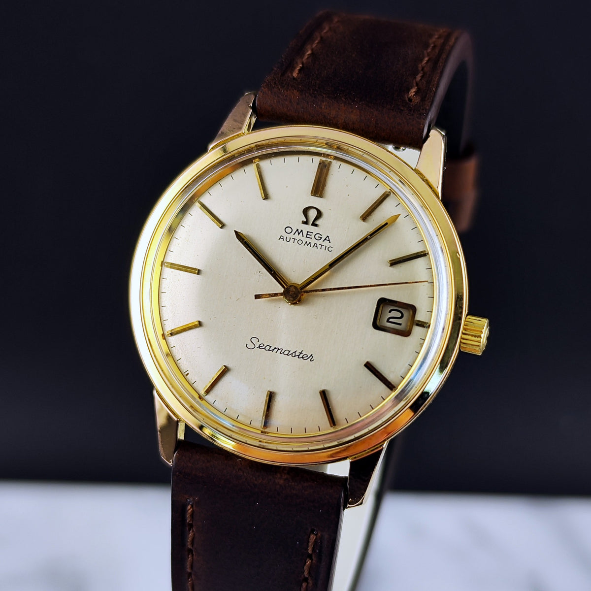 Omega Seamaster Automatic Gold Champagne White Dial 1966 Serviced 10/2026 – Bild 5