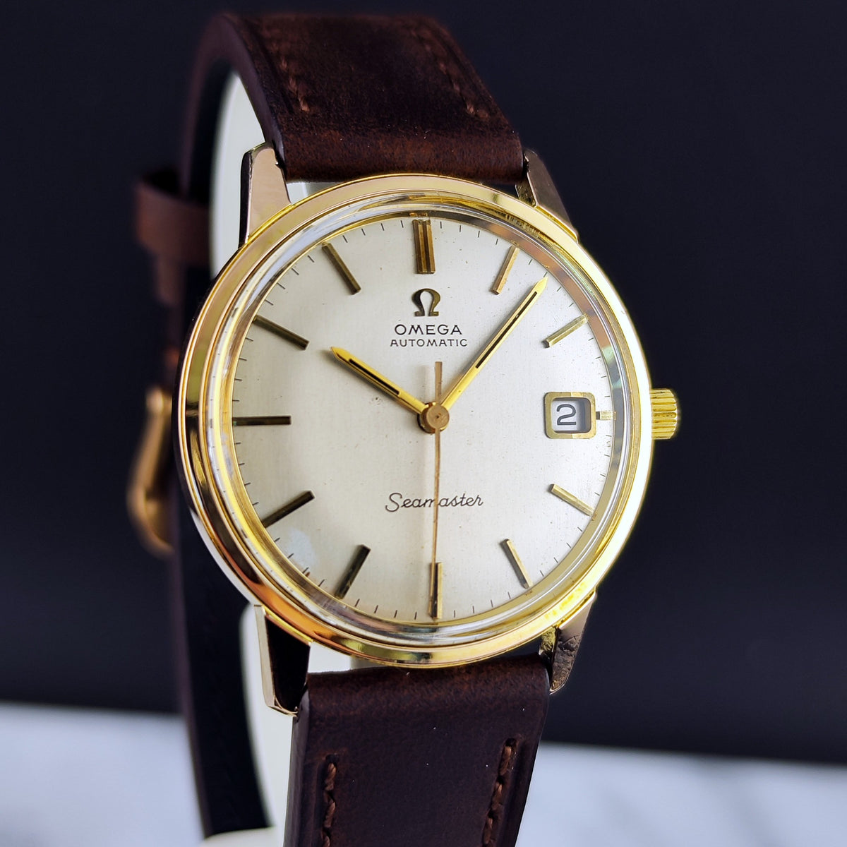 Omega Seamaster Automatic Gold Champagne White Dial 1966 Serviced 10/2026 – Bild 6