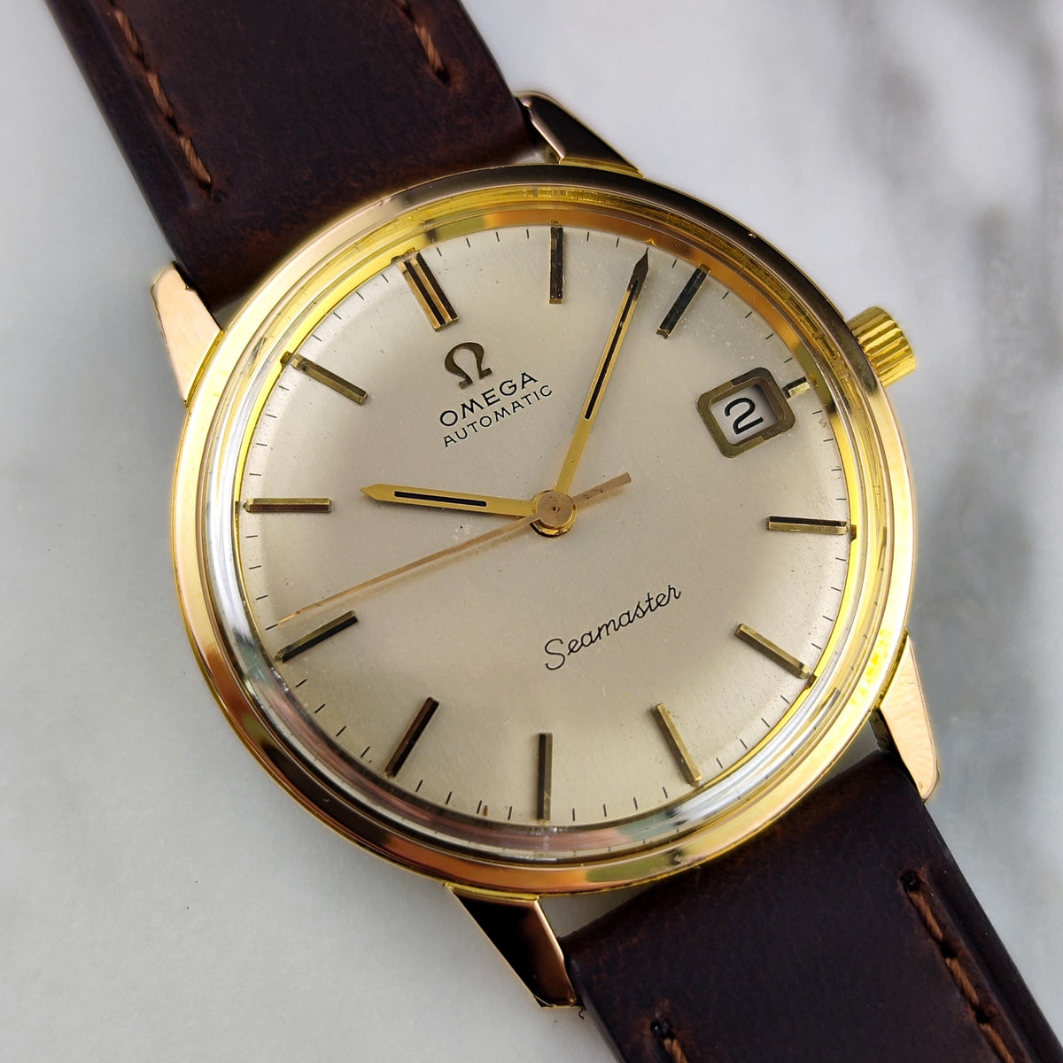 Omega Seamaster Automatic Gold Champagne White Dial 1966 Serviced 10/2026 – Bild 8