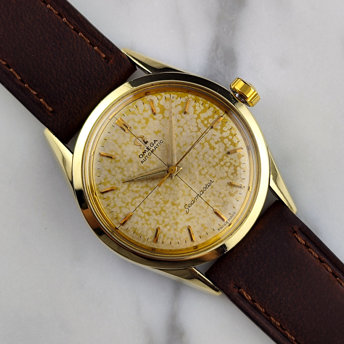 Omega Seamaster Automatic Gold Tropical Patina Dial Rare Patina 1956 Serviced 09/2026 – Bild 1