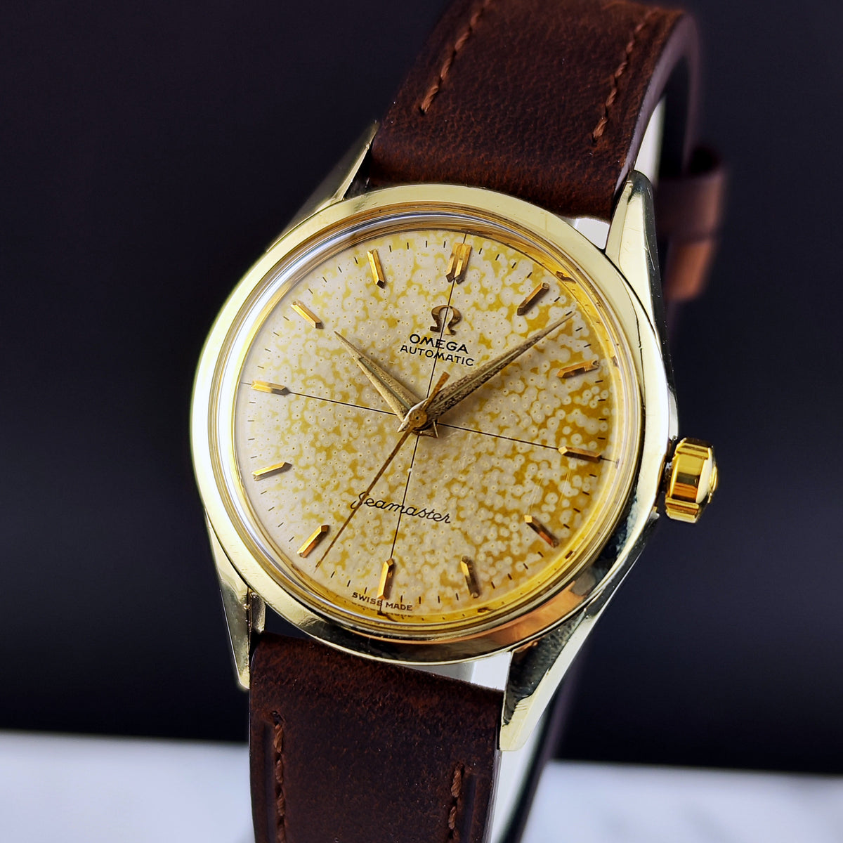 Omega Seamaster Automatic Gold Tropical Patina Dial Rare Patina 1956 Serviced 09/2026 – Bild 3