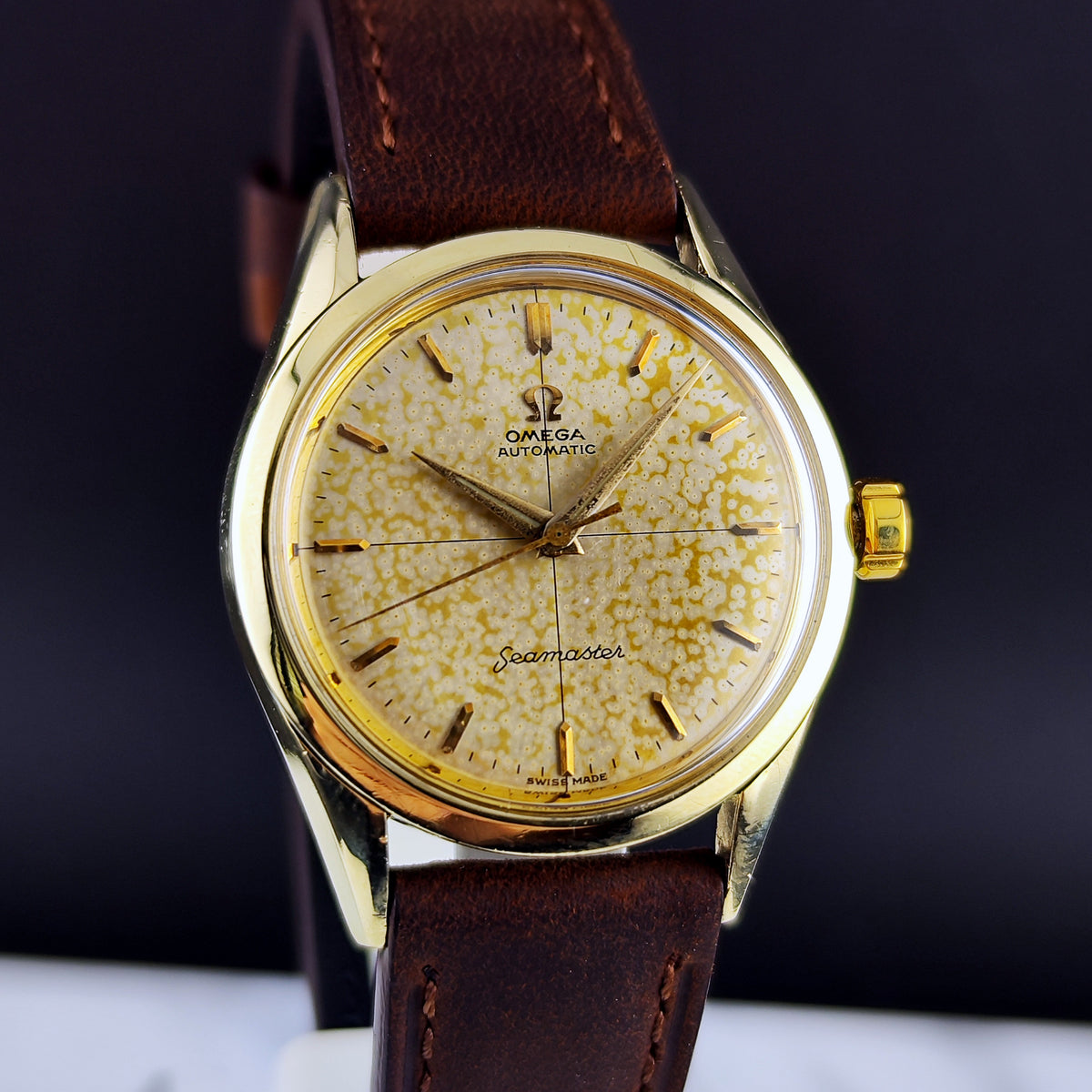 Omega Seamaster Automatic Gold Tropical Patina Dial Rare Patina 1956 Serviced 09/2026 – Bild 4