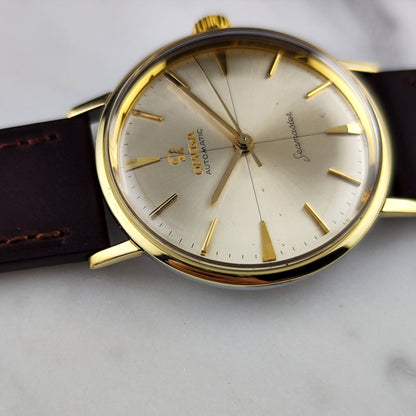 Omega Seamaster Automatic Gold White Dial 1961 Serviced 10/2026 – Vorderansicht Zifferblatt schräg