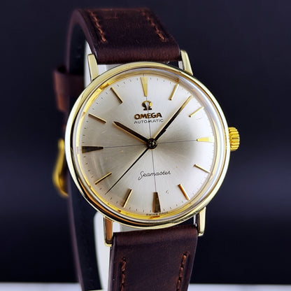 Omega Seamaster Automatic Gold White Dial 1961 Serviced 10/2026 – Vorderansicht mit Zifferblatt