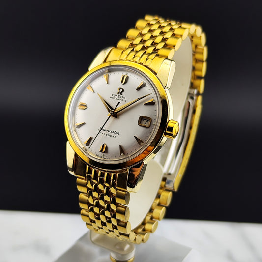 OMEGA Seamaster Calendar Gold White Dial Super Rare Signed Crystal [REF. 2849]