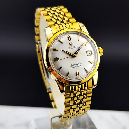 OMEGA Seamaster Calendar Gold White Dial Super Rare Signed Crystal [REF. 2849]