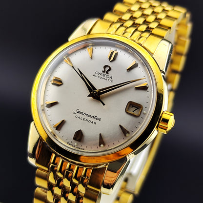 OMEGA Seamaster Calendar Gold White Dial Super Rare Signed Crystal [REF. 2849]