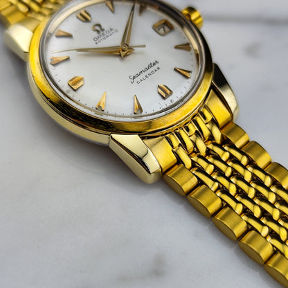 OMEGA Seamaster Calendar Gold White Dial Super Rare Signed Crystal [REF. 2849]