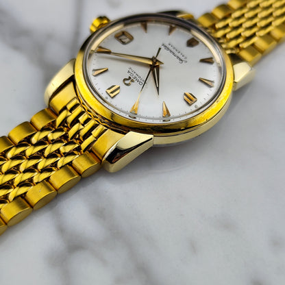 OMEGA Seamaster Calendar Gold White Dial Super Rare Signed Crystal [REF. 2849]