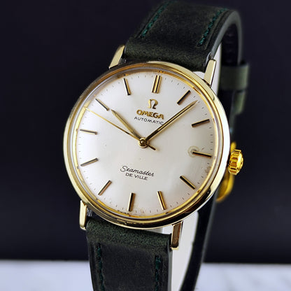 Omega Seamaster De Ville Automatic Gold White Dial 1960 Serviced 10/2026 – Vorderansicht schräg mit Krone