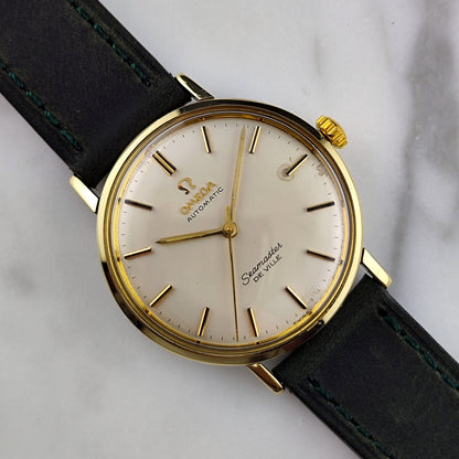 Omega Seamaster De Ville Automatic Gold White Dial 1960 Serviced 10/2026 – Vorderansicht mit Zifferblatt und Krone