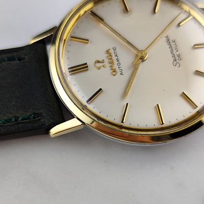 Omega Seamaster De Ville Automatic Gold White Dial 1960 Serviced 10/2026 – Zifferblatt in Nahaufnahme mit Seitenansicht