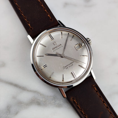 Omega Seamaster De Ville Automatic Steel Silver Dial Linen 1963 Serviced 10/2026 – Vorderansicht mit Lederband