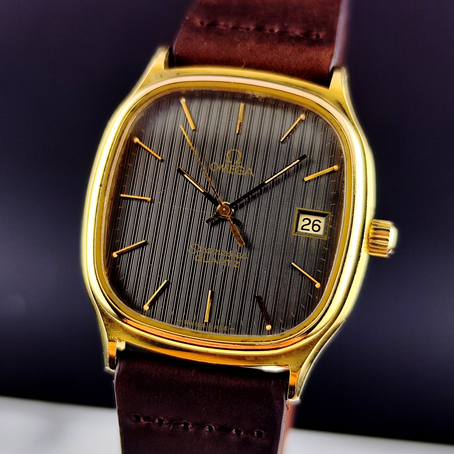 OMEGA Seamaster Gold Black Tapestry Dial 1978 Super Rare [REF. 196.0191]