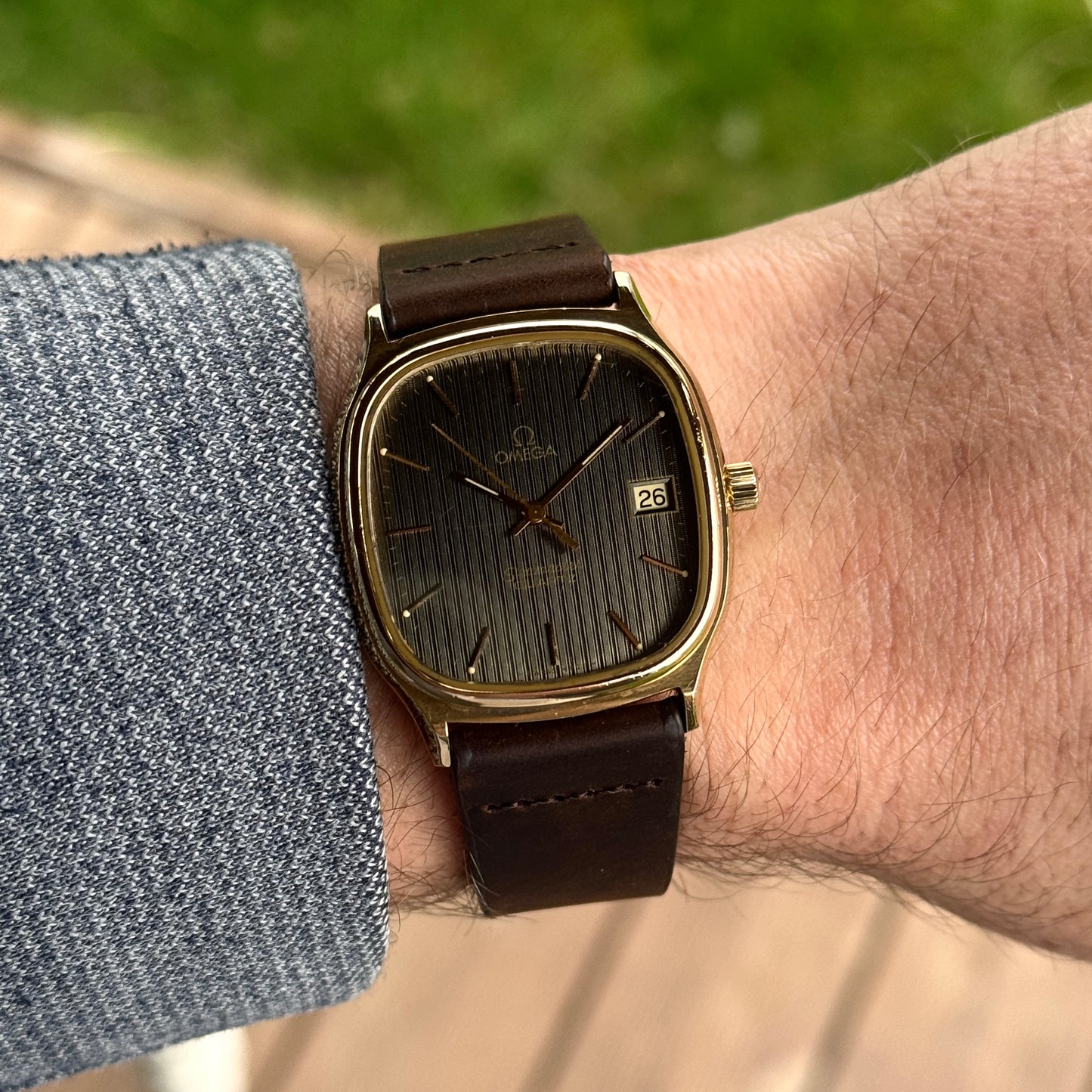 OMEGA Seamaster Gold Black Tapestry Dial 1978 Super Rare [REF. 196.0191]