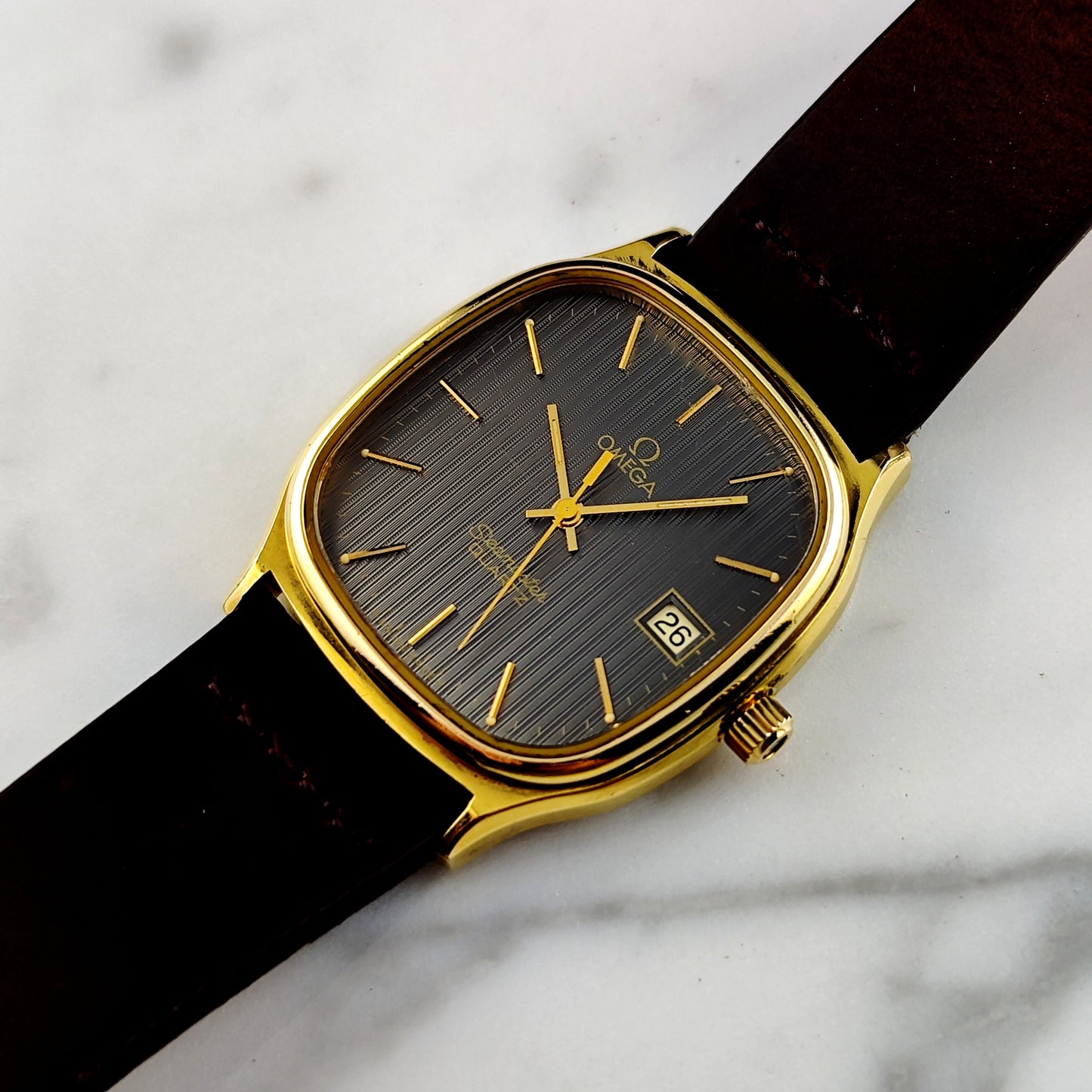 OMEGA Seamaster Gold Black Tapestry Dial 1978 Super Rare [REF. 196.0191]