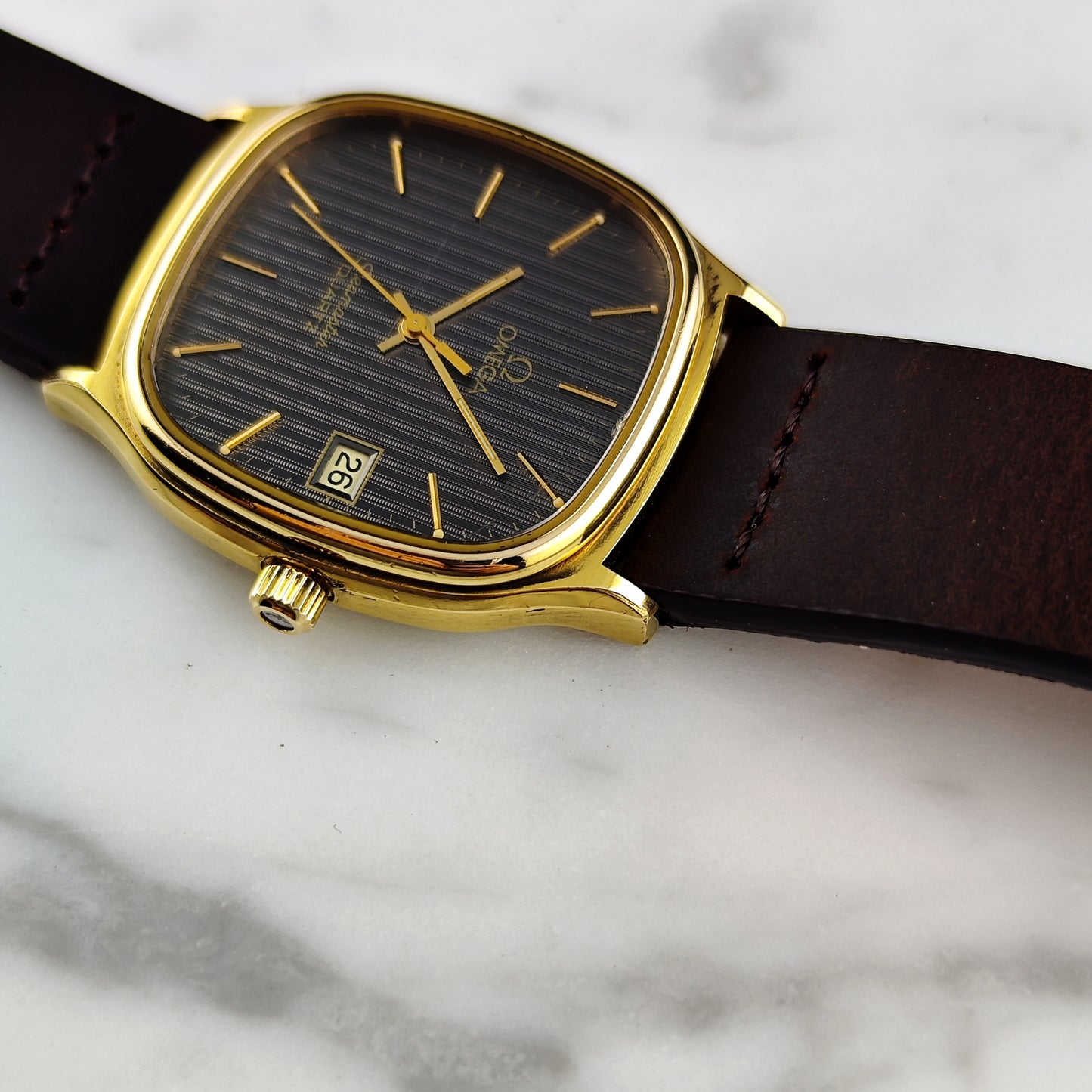 OMEGA Seamaster Gold Black Tapestry Dial 1978 Super Rare [REF. 196.0191]