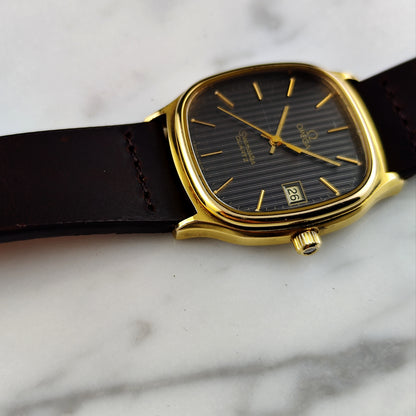 OMEGA Seamaster Gold Black Tapestry Dial 1978 Super Rare [REF. 196.0191]