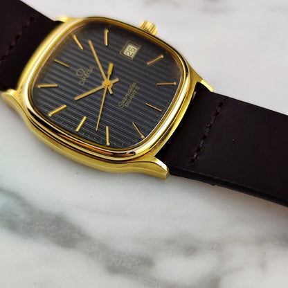 OMEGA Seamaster Gold Black Tapestry Dial 1978 Super Rare [REF. 196.0191]