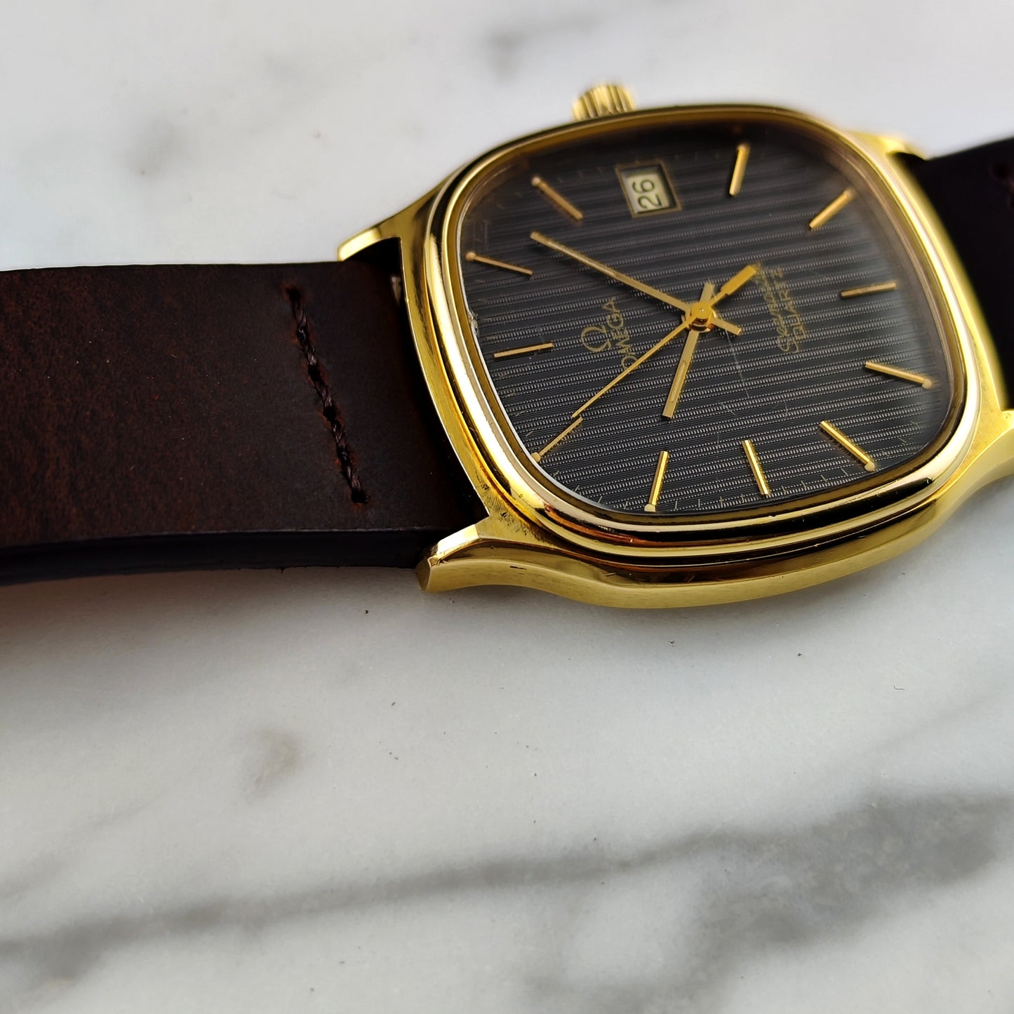 OMEGA Seamaster Gold Black Tapestry Dial 1978 Super Rare [REF. 196.0191]