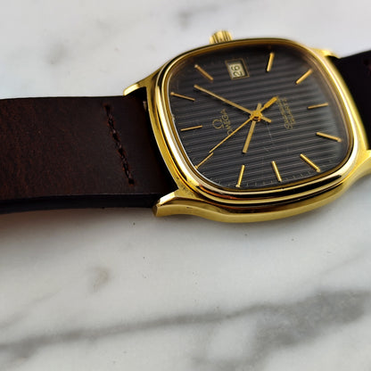 OMEGA Seamaster Gold Black Tapestry Dial 1978 Super Rare [REF. 196.0191]