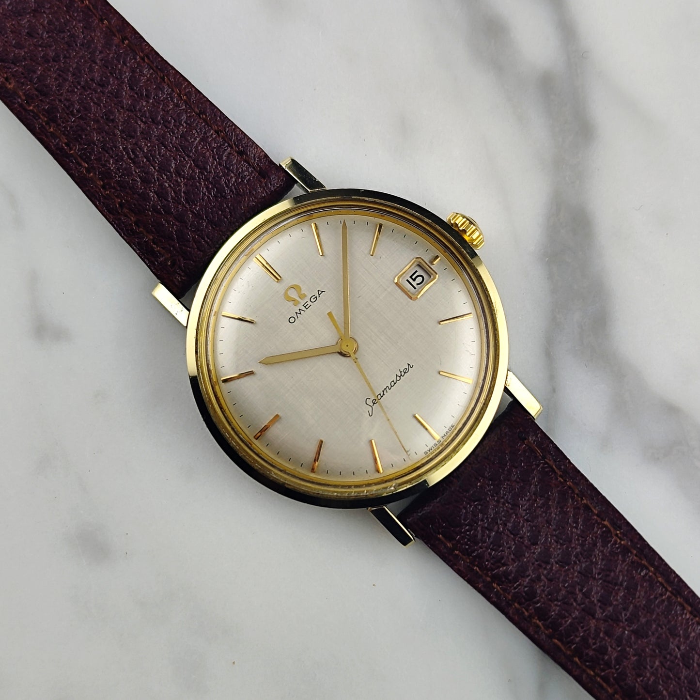 OMEGA Seamaster Gold White Rare Linen Dial Date 1960 [REF. 14740]