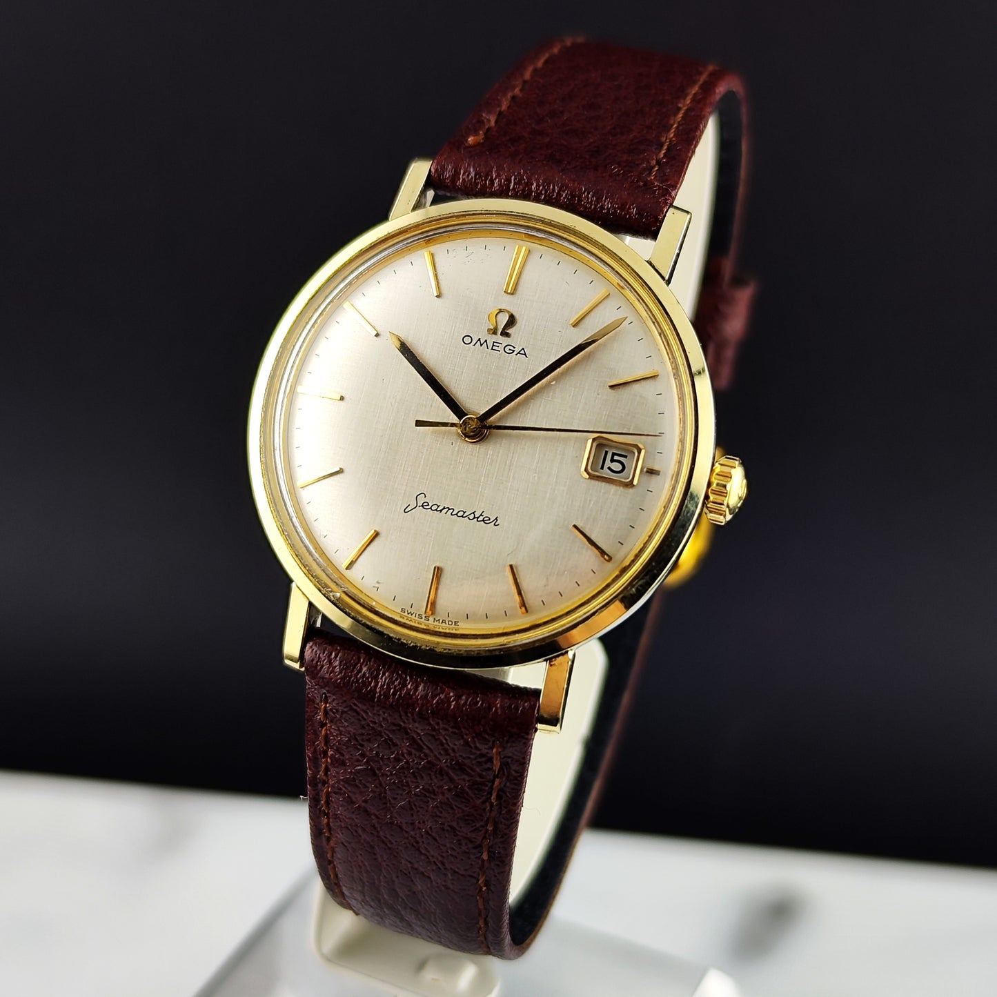 OMEGA Seamaster Gold White Rare Linen Dial Date 1960 [REF. 14740]