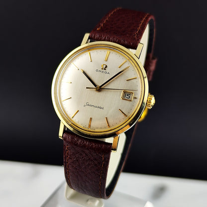 OMEGA Seamaster Gold White Rare Linen Dial Date 1960 [REF. 14740]
