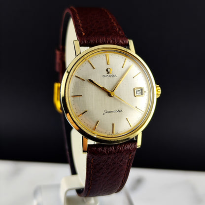 OMEGA Seamaster Gold White Rare Linen Dial Date 1960 [REF. 14740]