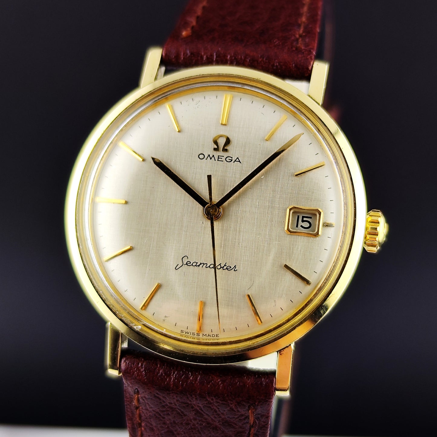 OMEGA Seamaster Gold White Rare Linen Dial Date 1960 [REF. 14740]