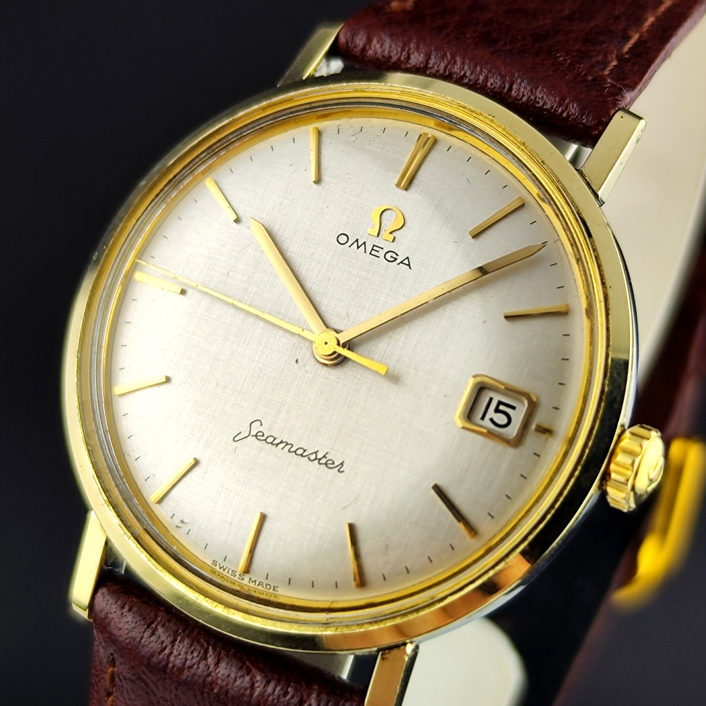 OMEGA Seamaster Gold White Rare Linen Dial Date 1960 [REF. 14740]