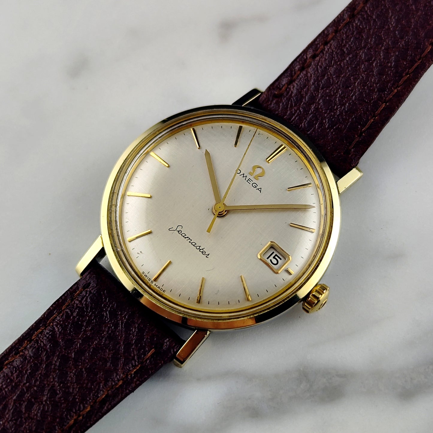 OMEGA Seamaster Gold White Rare Linen Dial Date 1960 [REF. 14740]