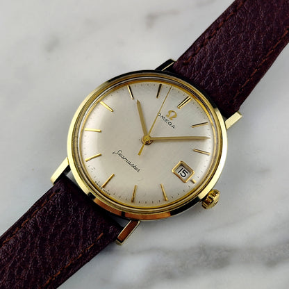 OMEGA Seamaster Gold White Rare Linen Dial Date 1960 [REF. 14740]